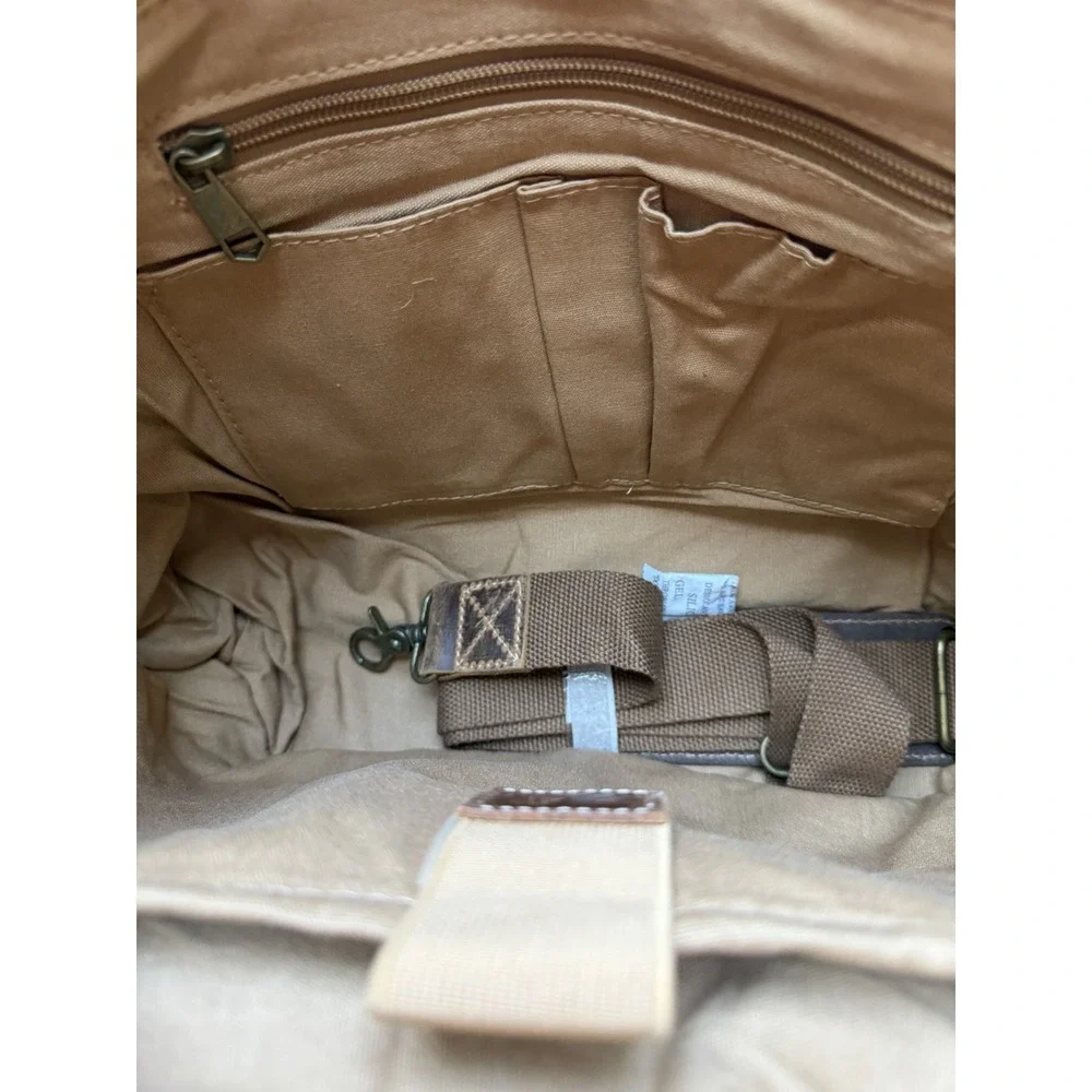 ZB Messenger Bag Canvas- Leather- Waterproof- Adjustable Strap Brown